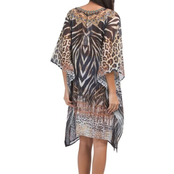 NWT True Colours by La Moda Animal Print Swim Cover Up Caftan Dress One Size - Picture 2 of 12